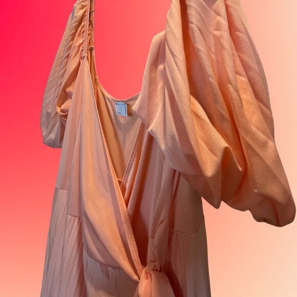 🤩HP!🤩 ASOS DESIGN Curve Peach Puff Sleeve Wrap Dress | US 18 - Picture 5 of 5